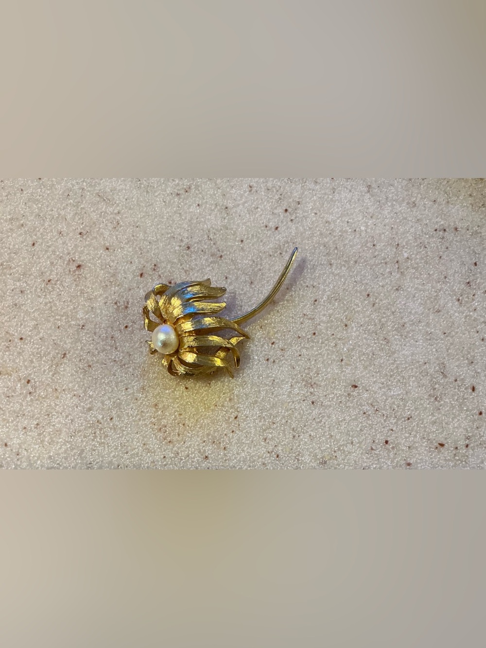 Coro Gold-Tone Flower Brooch with Pearl Center